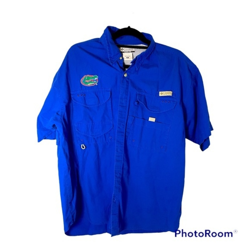 Florida Gators Columbia PFG Fishing Button Down Shirt University Blue Size M